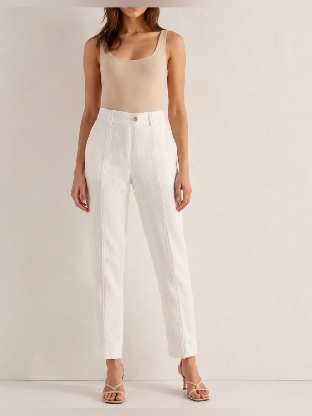 Aje Ivory Linen Blend High Rise Straight Leg Pintuck Trousers Pants  
AU 6 US 2
